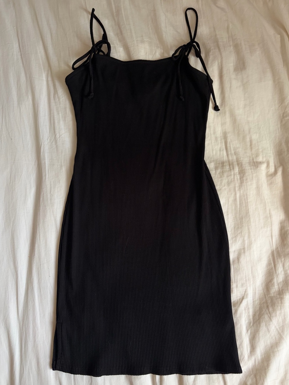 Urban Outfitters Black Ribbed Tie-Shoulder Mini Dress